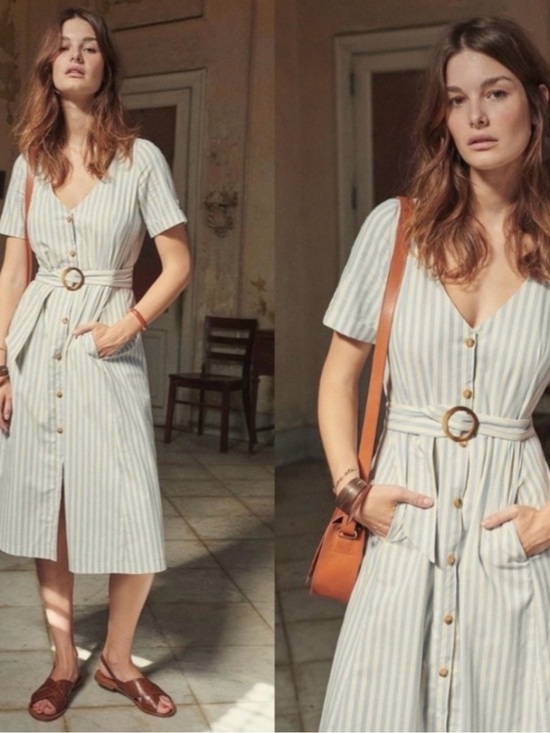 Sezane Dresses & Skirts - Sézane Blue and White Striped Midi Dress